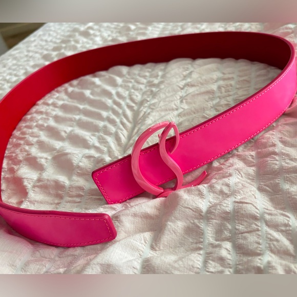 NWT • Christian Louboutin • Leather CL Logo Belt • Pink Fluorescent • 80 (32”) - Picture 2 of 11